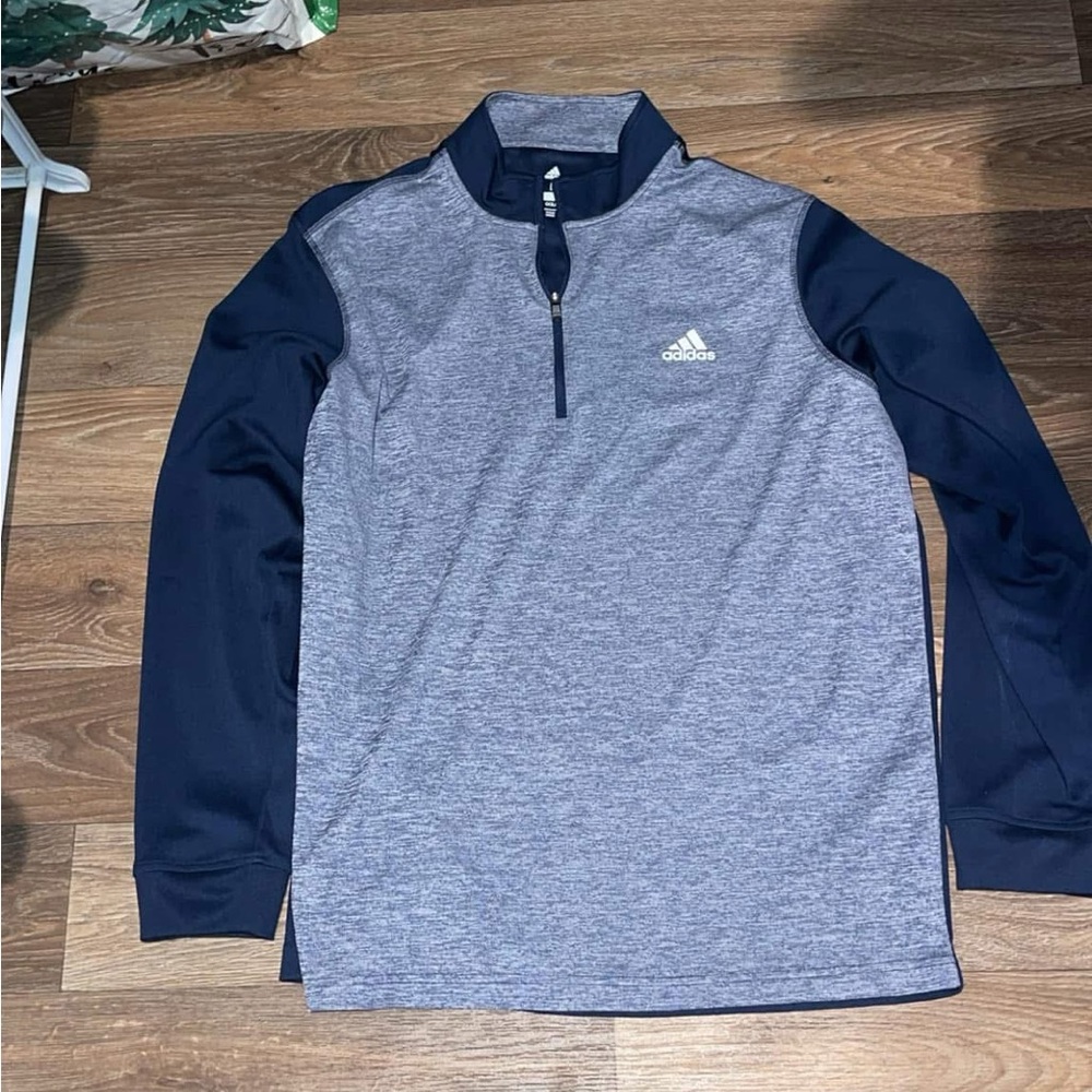 Adidas Heather Gray and Navy Quarter-Zip Top